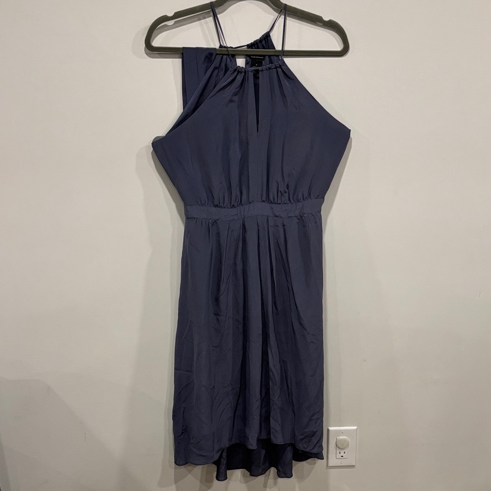 Elegant 100% Silk Navy Blue Halter Dress